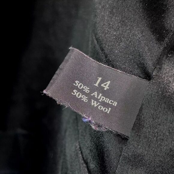 Emanuel Ungaro Coat Women Large 14 Black Wool Blend Pea Funnel Mock Neck Button - Picture 4 of 15